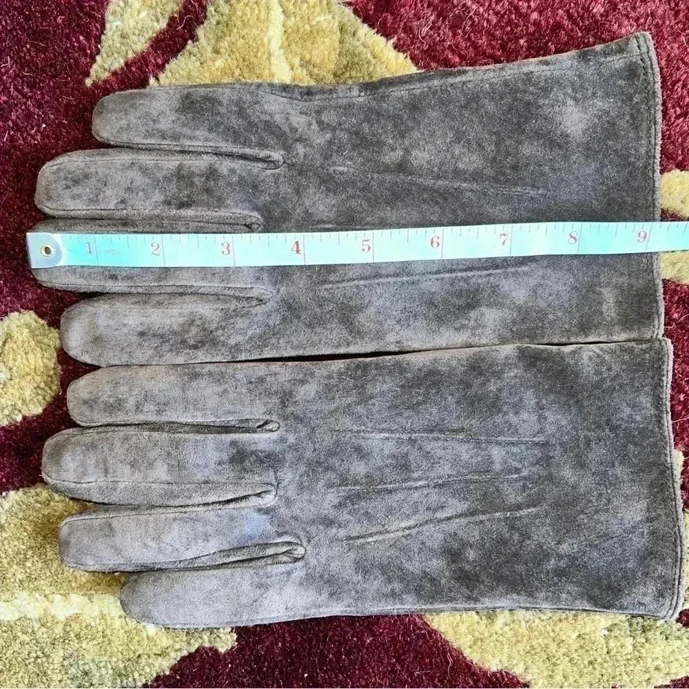 Isotoner Women’s Dark Brown Suede Gloves Thin Black Fleece Lining Size XL - Picture 9 of 11